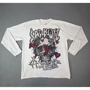 SAD BOYZ by Junior H X Lost Hills Shirt Extra Large White Skull Hearts Nails